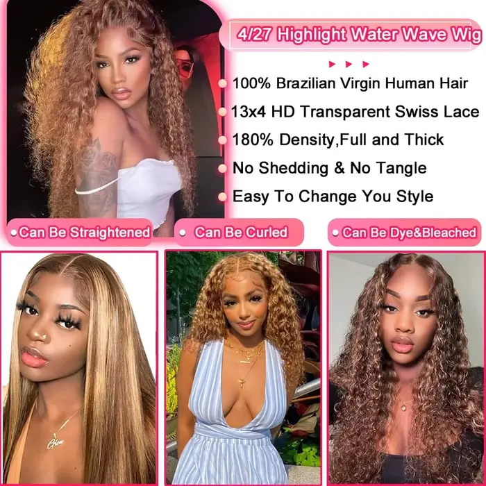 30 36 pouces bouclés mettre en évidence perruque cheveux humains miel blond 13x4 dentelle avant vagu