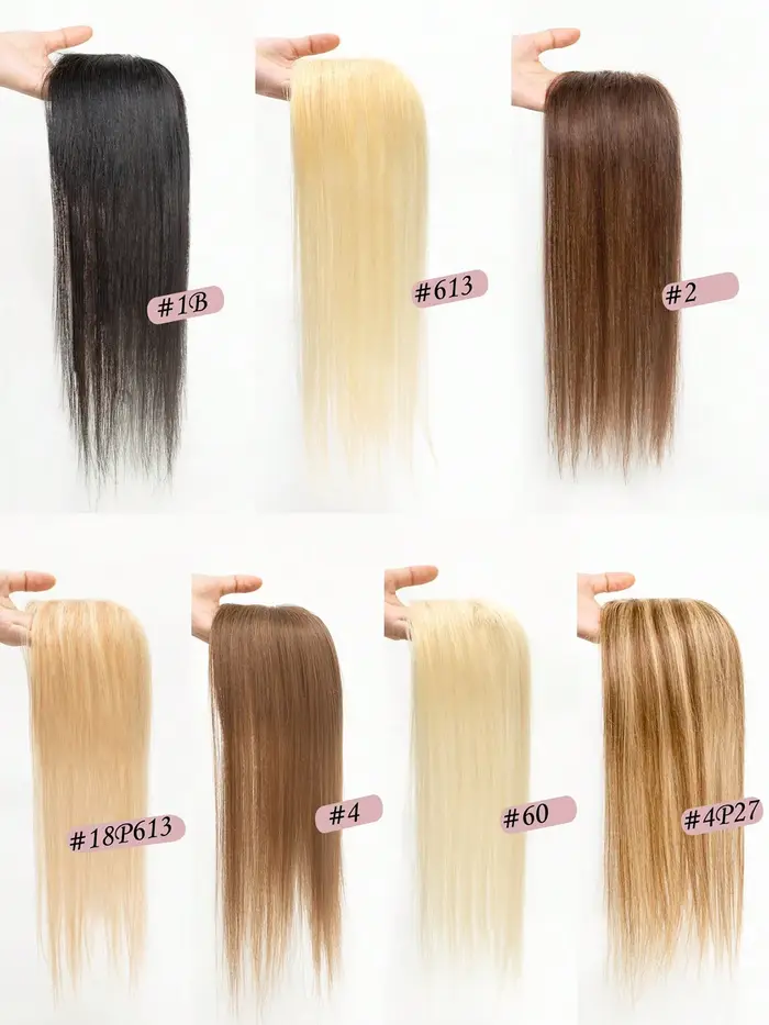 Topper de cheveux 100 % naturels pour femmes, 13x16cm, base fine en mono respirante, postiche à clip