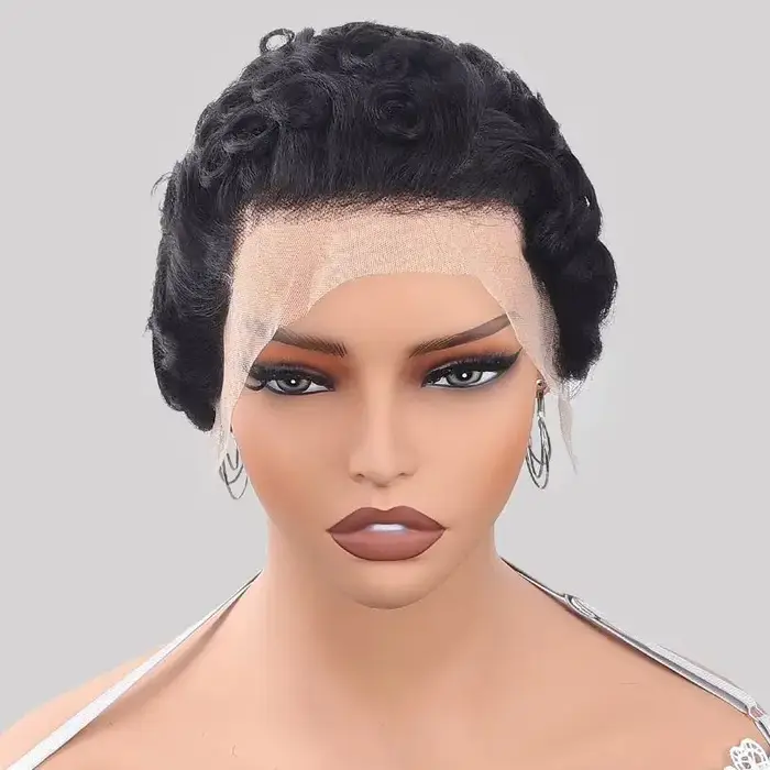 Perruque Courte Bouclée Chic et Élégante en Cheveux Humains 100% Naturels