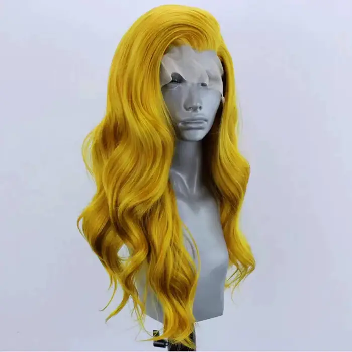 Perruque synthétique ondulée jaune Aadt