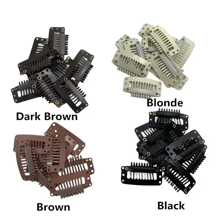 20/40 pièces 9 dents Beige/marron/noir Extensions de cheveux Clips Extension de cheveux perruques Sn