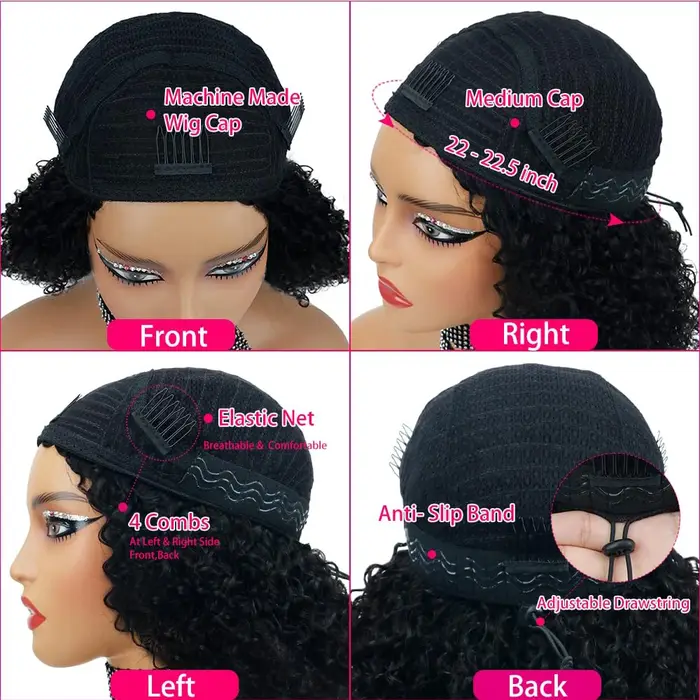 Demi-perruque cheveux humains crépus bouclés sans colle perruque
