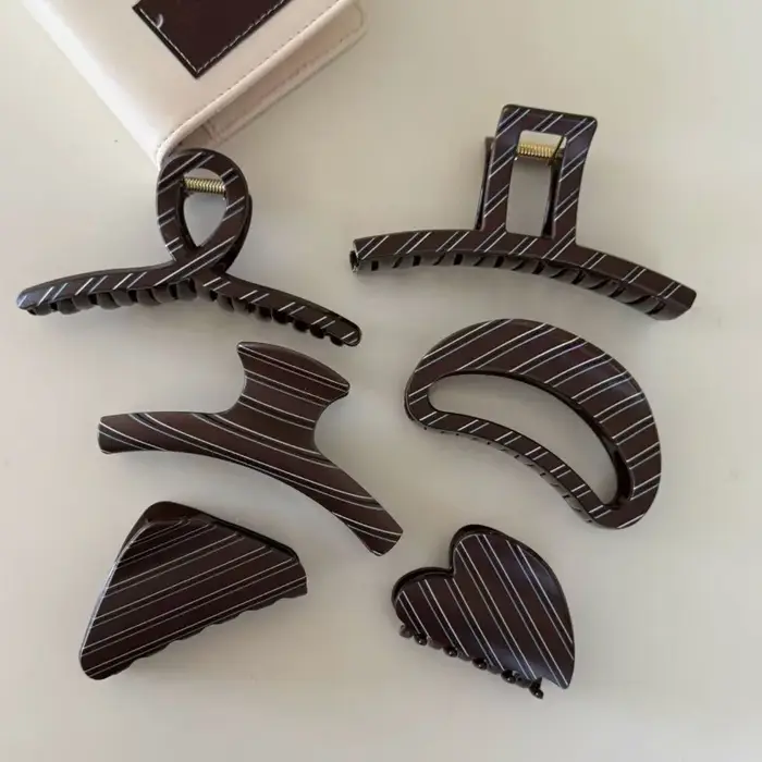 Nouveau Style Maillard café rayé griffe de cheveux classique rétro pinces à griffes automne hiver