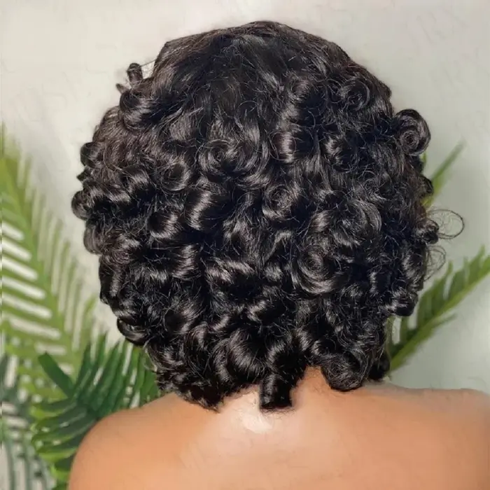 Funmi – perruque Bob courte et ample pour femmes, cheveux 100% naturels, frange complète bouclée et rebondissante, aspect naturel, faite à la Machine