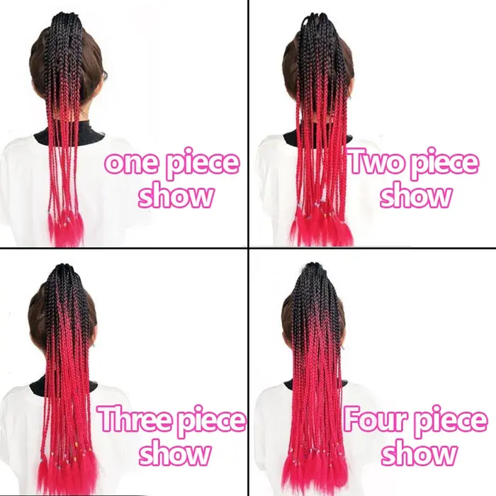 24Inch Synthetic Gradient  Colored Braided Ponytail Hair Extension Elastic Rubber Band Braiding Pony