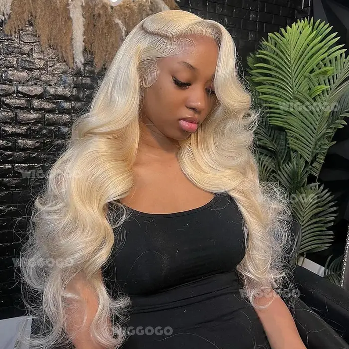 613 perruque de cheveux humains 13X6 vague de corps Blonde Hd dentelle frontale perruque pré-épilée 