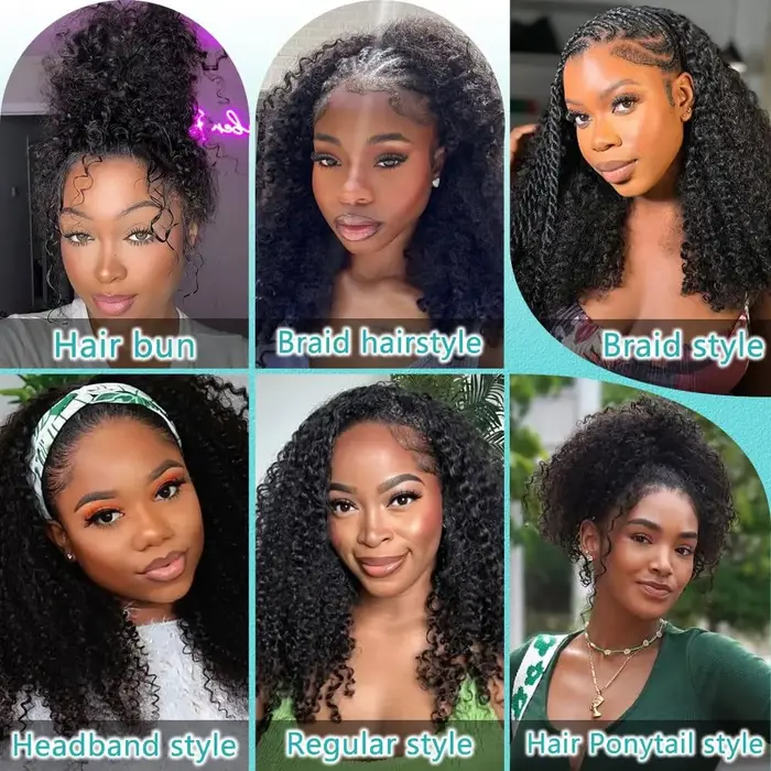 250% demi-perruque cheveux humains Afro crépus bouclés bandeau perruque mise à niveau 3 en 1 demi-pe