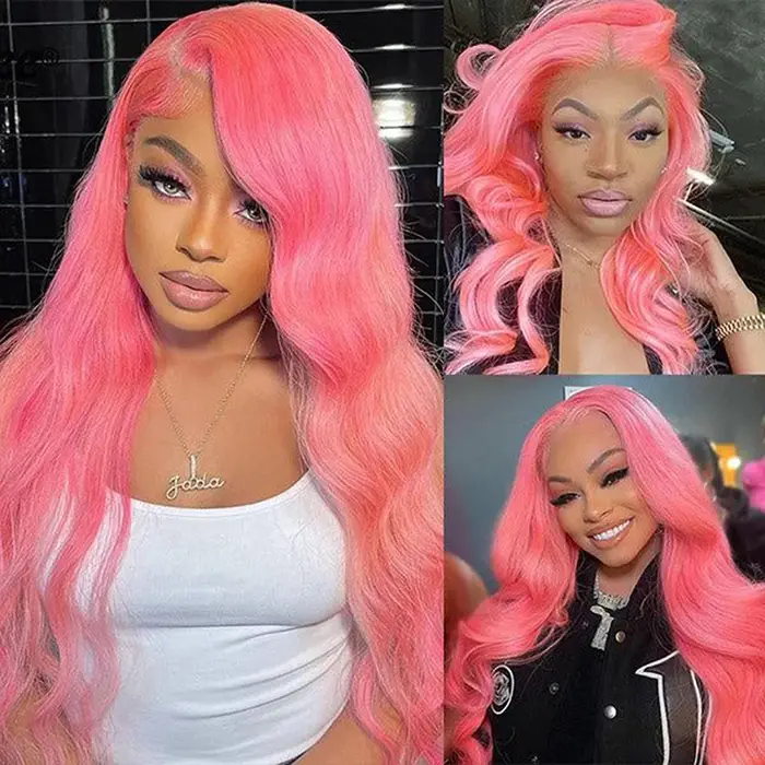 Sophia-Perruque Lace Front Wig naturelle brésilienne, cheveux lisses, pre-plucked, couleur rose, 13x