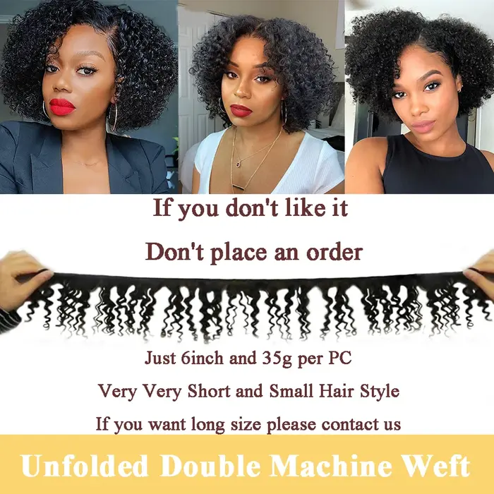 Code Calla rebondissant cheveux bouclés paquets Double tirage indien 6 pouces coupe courte Remy Exte
