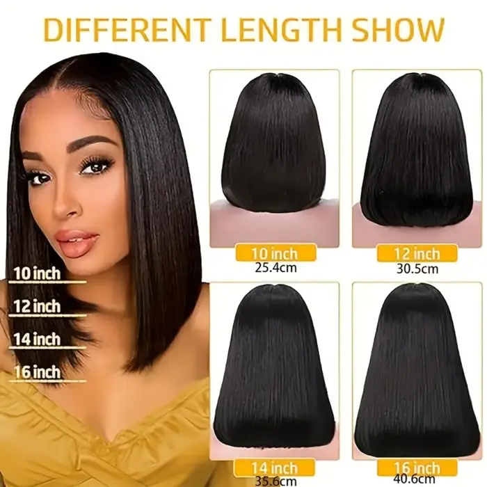 Perruque Bob Lace Front Wig naturelle sans colle, cheveux courts et lisses, couleur naturelle, 5x5, 