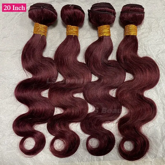 Extensions de cheveux humains 100% naturels, ondulés, couleur bordeaux 99j, 1/3/4 paquets, tissage b
