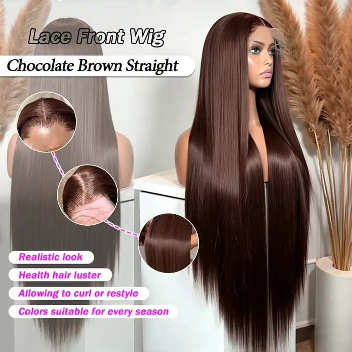 Perruque Lace Front HD Brun Chocolat 13x4 Lisse, Perruques Frontales Complètes 13x6 en Cheveux Humai