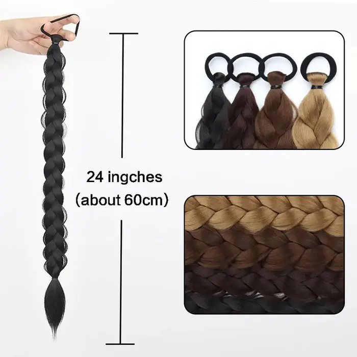 LUPU tressé longues Extensions de queue de cheval avec bande élastique cheveux fibres synthétiques 24 pouces tresses