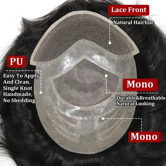 Système capillaire Mono fin pour hommes, dentelle frontale avec Mono et peau, prothèse capillaire hy