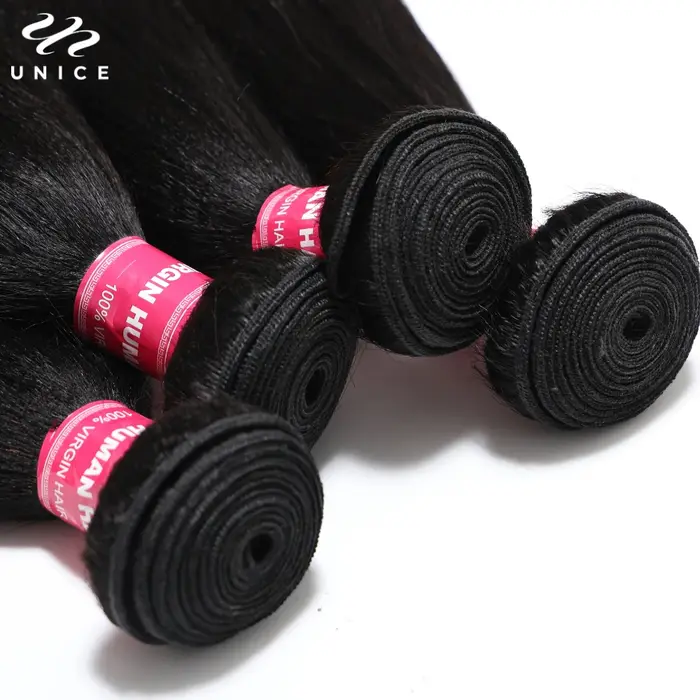 Unice Hair Yaki droit 3 paquets traiter couleur naturelle 100% paquets de cheveux humains coudre en