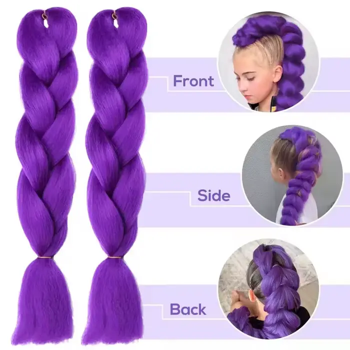 Extensions de cheveux synthétiques tressés violets longs de 24 pouces