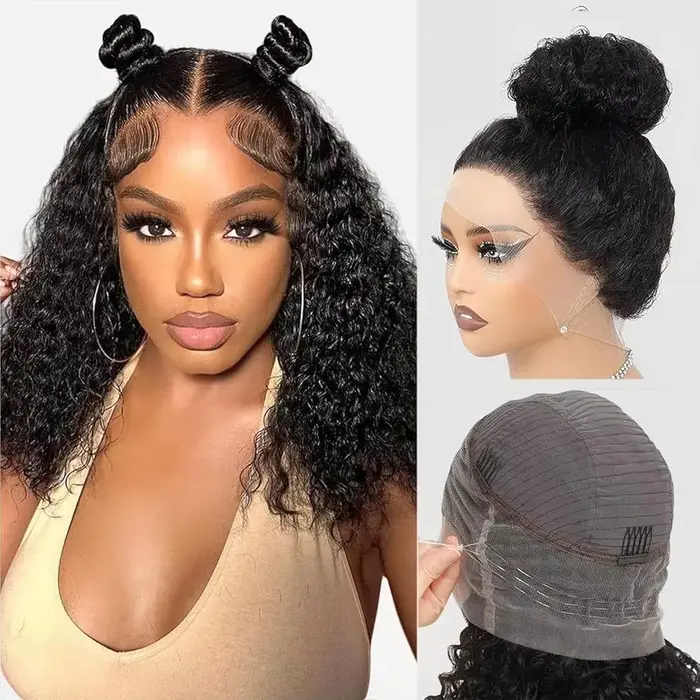 Perruque Lace 360 sans colle, avec cordon de serrage, bouclée crépue, effet Deep Water, 100% cheveux