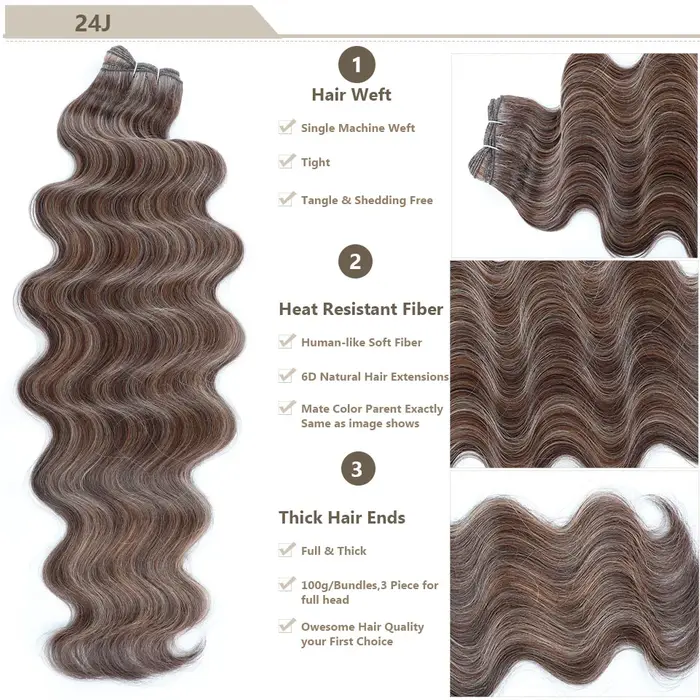 30 pouces 200 grammes surbrillance blonde 27/613 Ombre Brown 6 # Extension de cheveux synthétiques