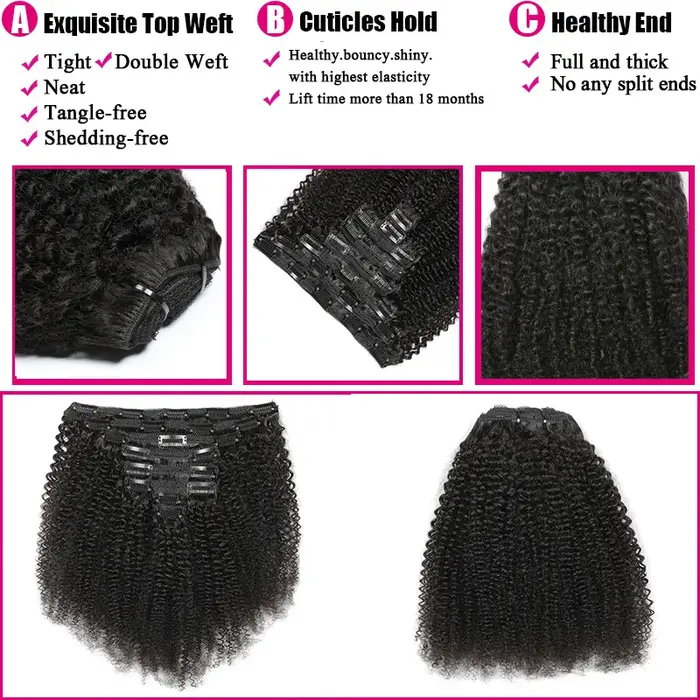 Extensions de cheveux bouclés afro kinky à clipser