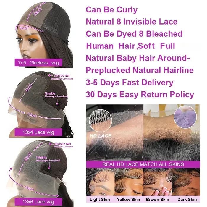 Perruques Courtes Bob en Cheveux Humains 13x6 Lisses comme des Baguettes Sans Colle HD Lace Front Wi