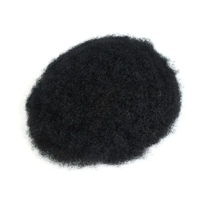 Afro bouclés toupet pour hommes peau mince pleine PU prothèse de cheveux humains 8mm africain mâle t