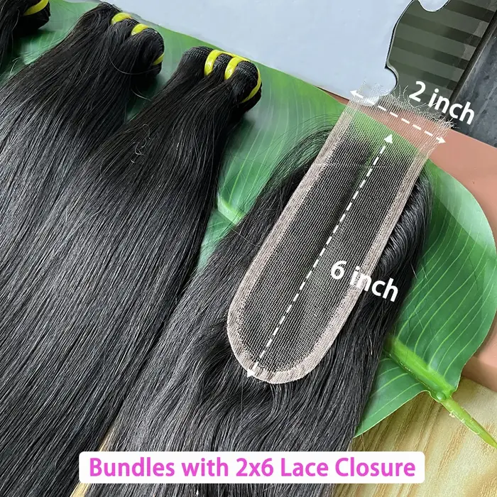 Paquets droits avec 2x6 HD fermeture à lacets Invisible cheveux humains couleur naturelle Extensions