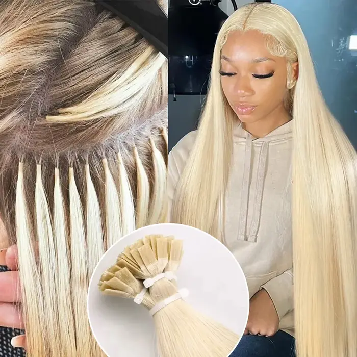 Extensions de cheveux naturels REMI à pointe plate en kératine
