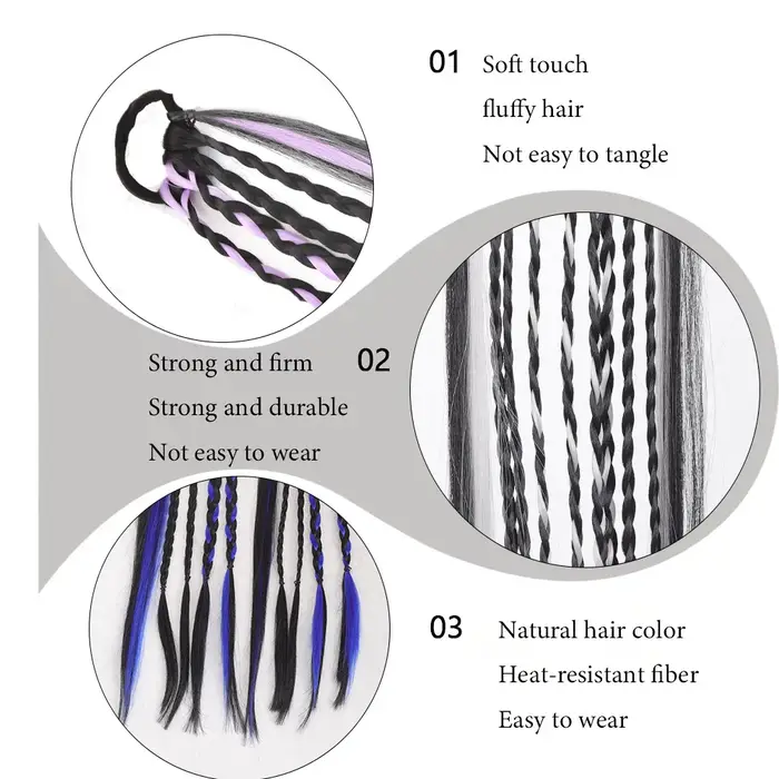 Extensions de queue de cheval tressées longues en cheveux synthétiques