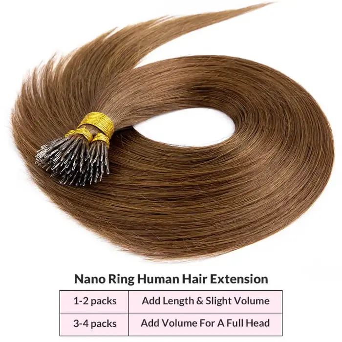 Extensions de cheveux naturels à micro-anneaux Nano lisses, 50 pièces/ensemble, brun clair, 50g 100g