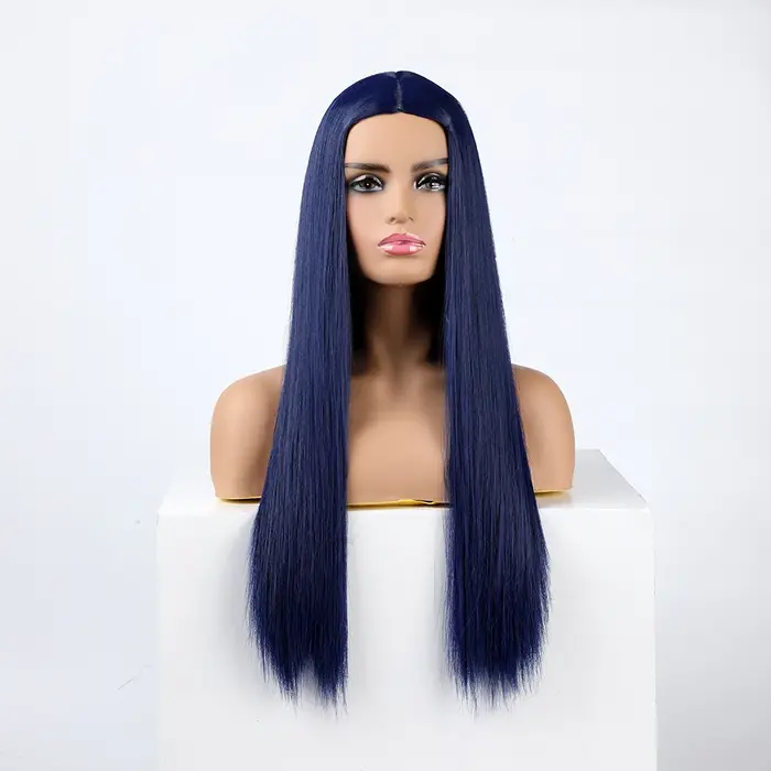 WHIMSICAL W synthétique bleu foncé cheveux femmes mode nouveau bleu marine longue Cosplay perruque r