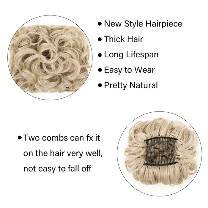 Extension de Chignon synthétique courte et bouclée avec peignes faciles à étirer