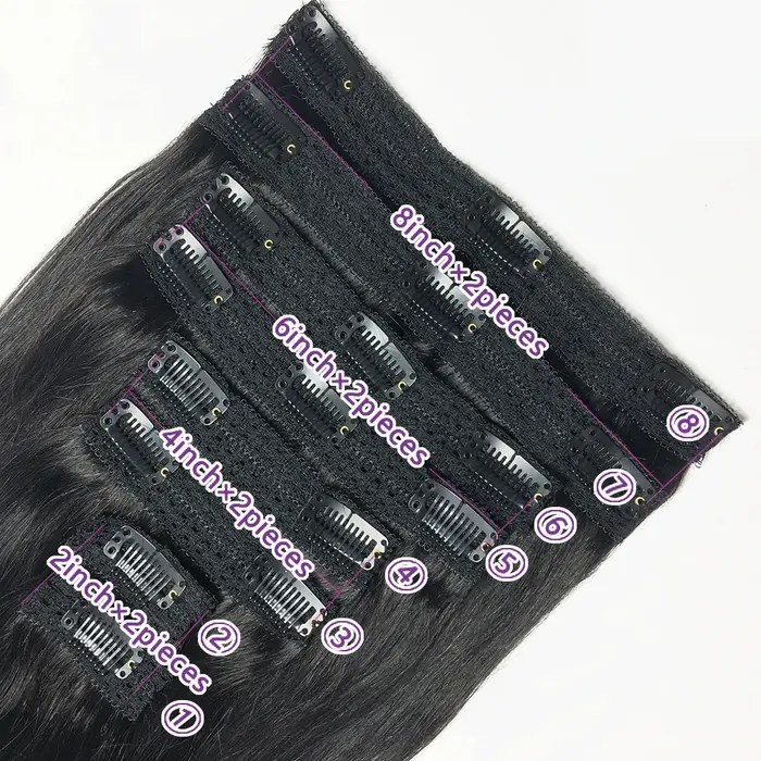 Clip Ins Extensions de cheveux humains brésiliens droits sans couture 10A