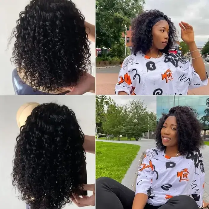 Bandeau perruque cheveux humains crépus bouclés sans colle pleine Machine faite Isee