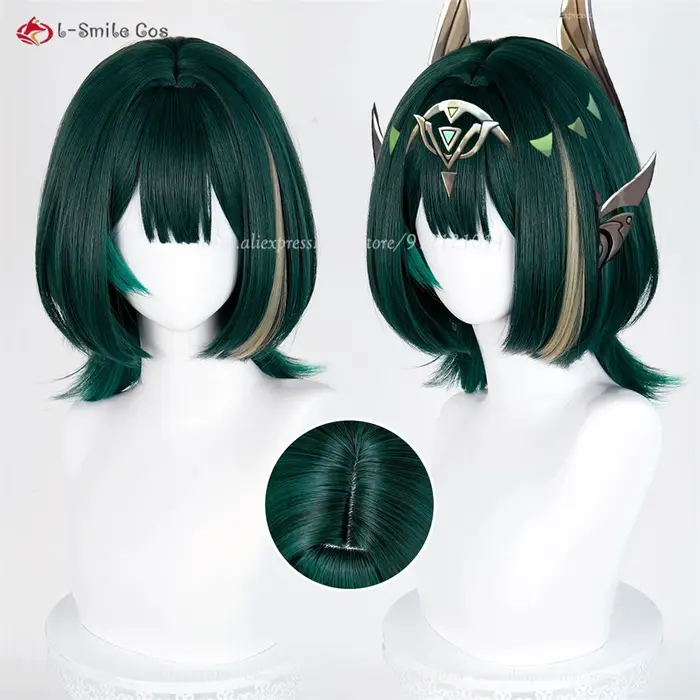Nefer Cosplay perruque 36 cm vert reflets perruques pour femmes
