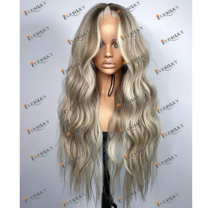 Perruques complètes en cheveux Remy pour femmes noires, perruques en U, balayage blond platine, tail