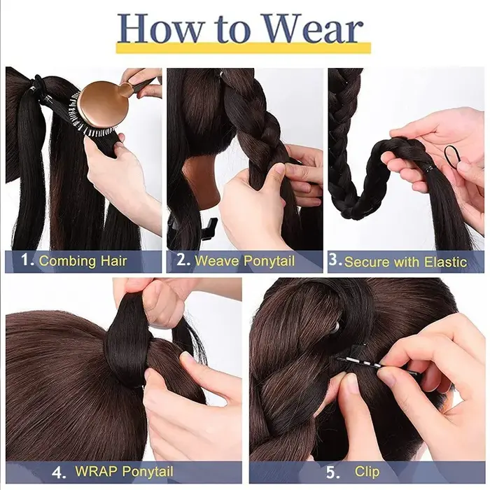 Extension de queue de cheval tressée synthétique avec attache de cheveux pour femme – Tresses torsadées DIY