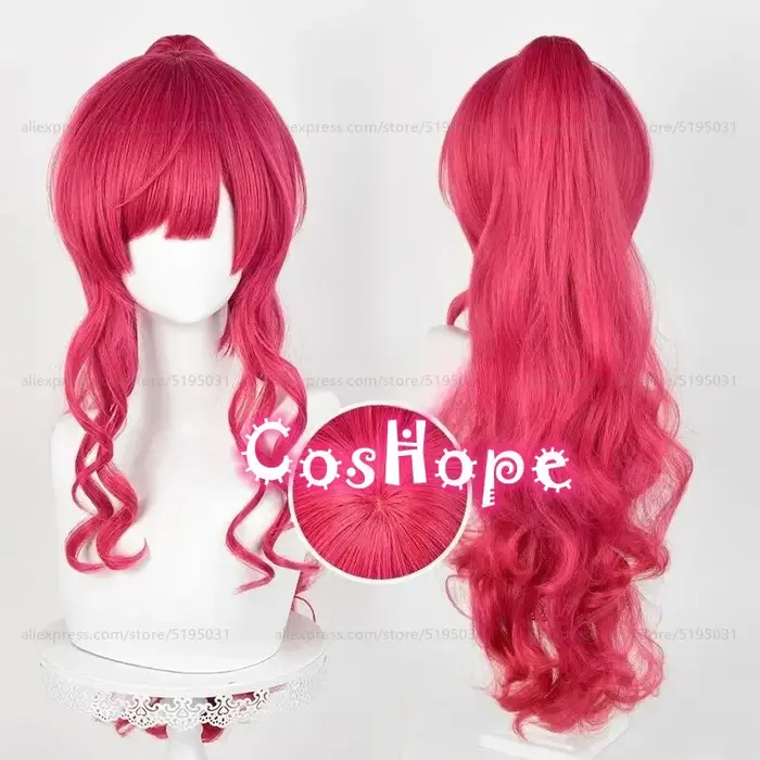 Pinkie Pie Cosplay perruque Pinkamena Diane Pie 70 cm perruque avec queues de cheval Rose rouge perr