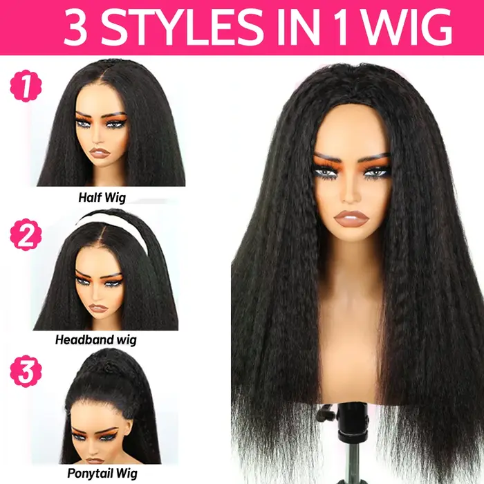 ISEE cheveux demi perruques crépus droites sans colle perruques cheveux humains mise à niveau 3 en 1
