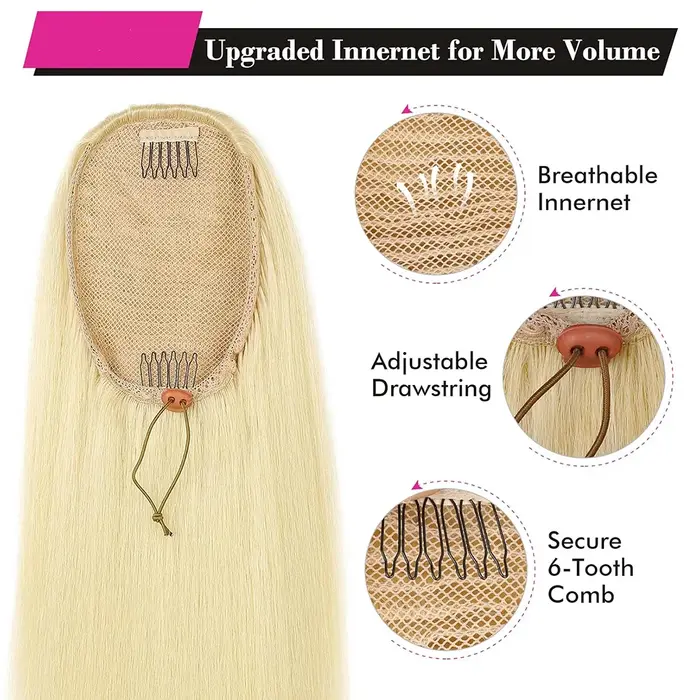 Extensions de cheveux humains queue de cheval longue et droite # 613 pince