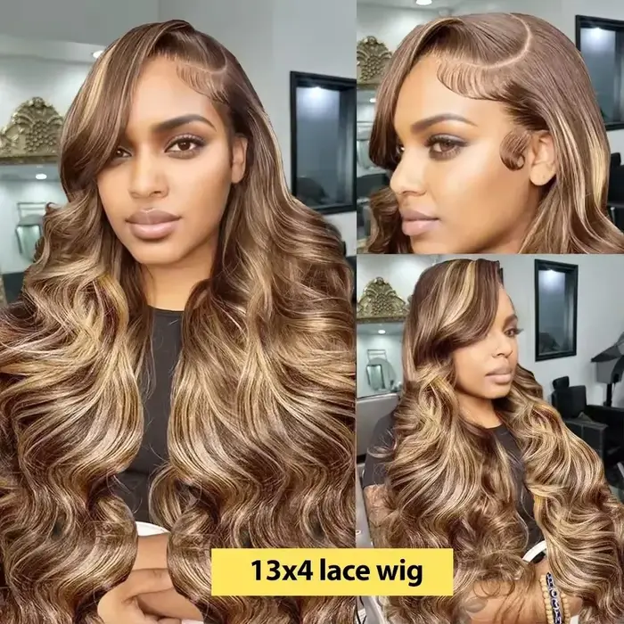 13x6 sans colle mettre en évidence Hd dentelle frontale perruque cheveux humains Ombre couleur miel
