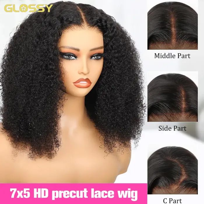 250% 4C bords dentelle Afro crépus bouclés sans colle perruque cheveux humains porter et aller perru
