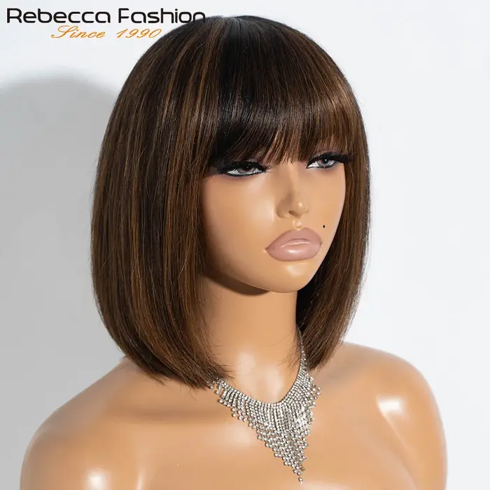 Perruque Bob Lace Wig naturelle brésilienne sans colle, cheveux courts à reflets blonds, 3x1, prêt à