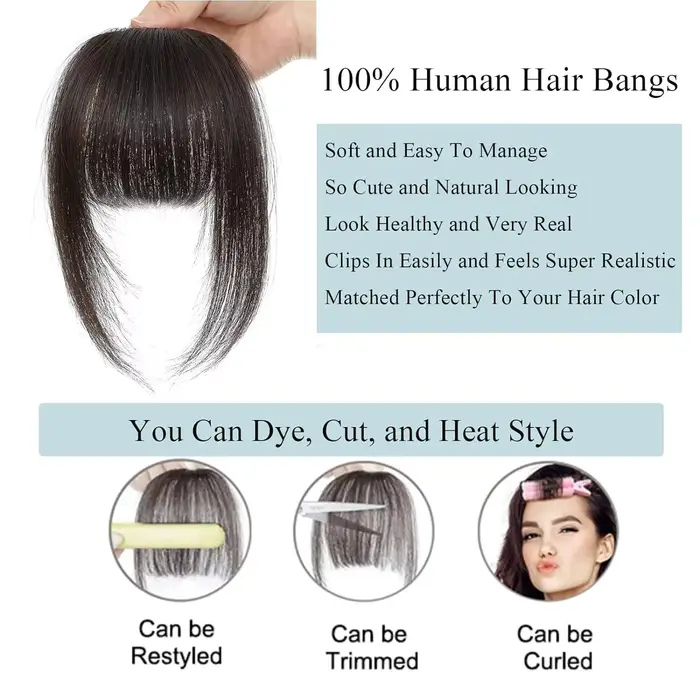 Franges françaises à clipser, extensions de cheveux 100% naturels, franges vaporeuses pour femmes, f