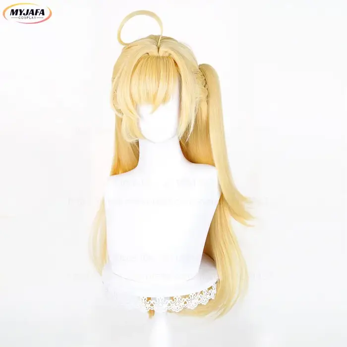 Perruque de Cosplay Anime Cissia, 72cm de long, queue de cheval droite tressée, cheveux synthétiques dorés résistants à la chaleur, perruques de fête d'halloween + bonnet de perruque