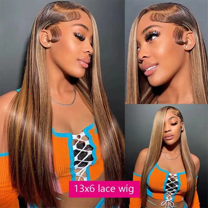Hd 13x6 mettre en évidence perruque cheveux humains miel blond brun couleur dentelle avant perruques