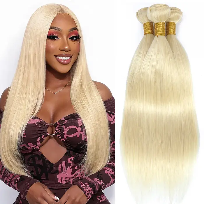 Extensions de cheveux humains vierges brésiliens blonds lisses non traités 12A 613