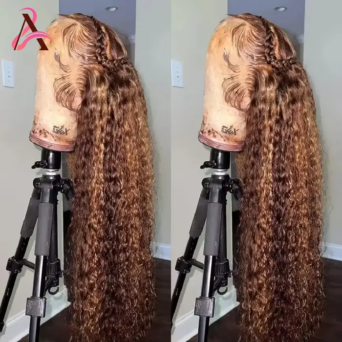 36 pouces mettre en évidence miel blond crépus bouclés perruques cheveux humains 13x6 HD vague profo