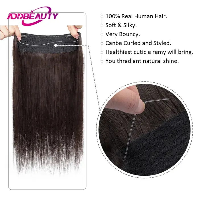 Extensions de cheveux à fil invisible avec bandeau transparent, taille réglable, clips sécurisés amovibles dans un postiche secrète droite