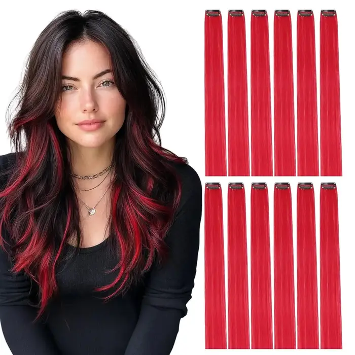 Extensions de cheveux synthétiques longues à clips