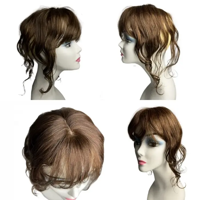 35 cm corps ondulé cheveux humains Toppers pour les femmes avec frange bouclés Topper Clip-in Extension